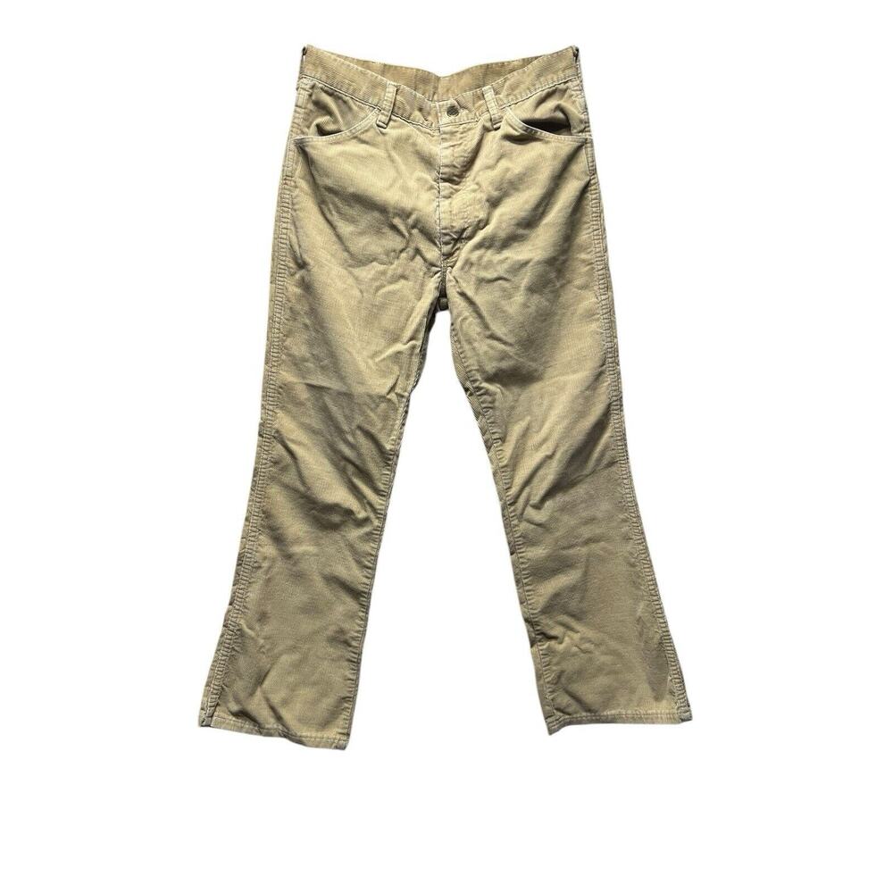 Vtg 70s Sedgefield Tan Corduroy Pants Flare Bell Bottom USA 32”x29”
